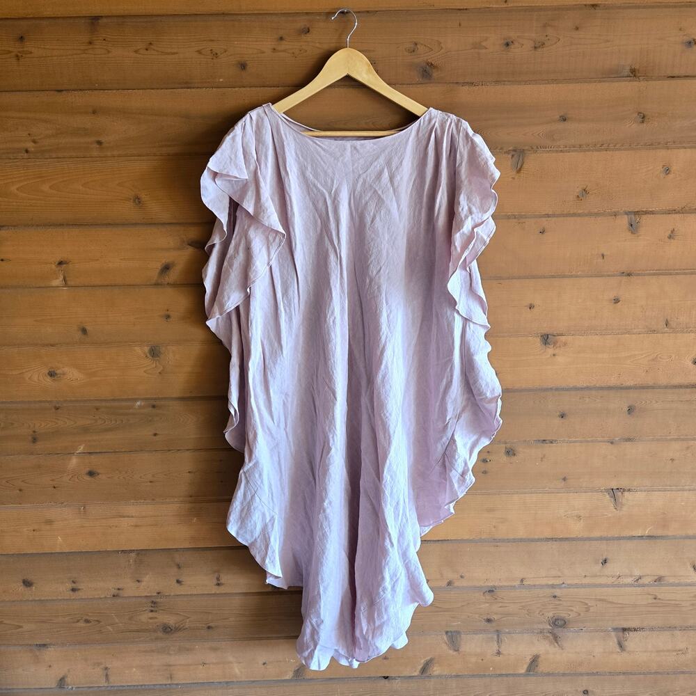 JAG Eden Dress Midi Blush Pink Linen S/M Ruffled Coastal Summer Cottagecore Boho - Picture 2 of 8